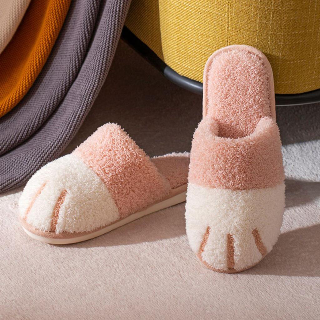 Mo Dou/тапочки с милыми кошачьими лапами, зимние теплые нескользящие домашние тапочки с мягкой подошвой, домашние повседневные тапочки с мягкой подошвой и мультяшным рисунком