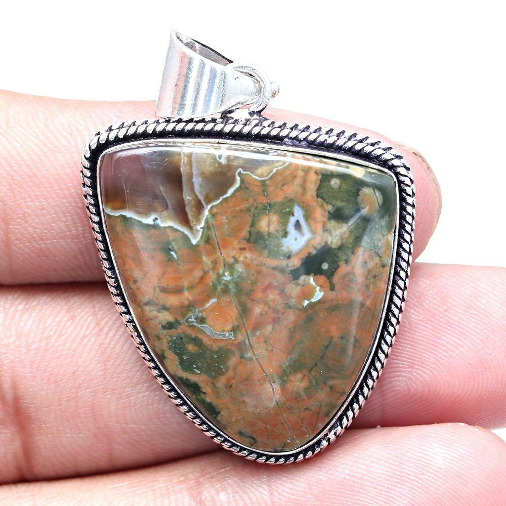 Подвеска из драгоценного камня Rainforest Jasper, серебряное украшение ручной работы 1,75 дюйма
