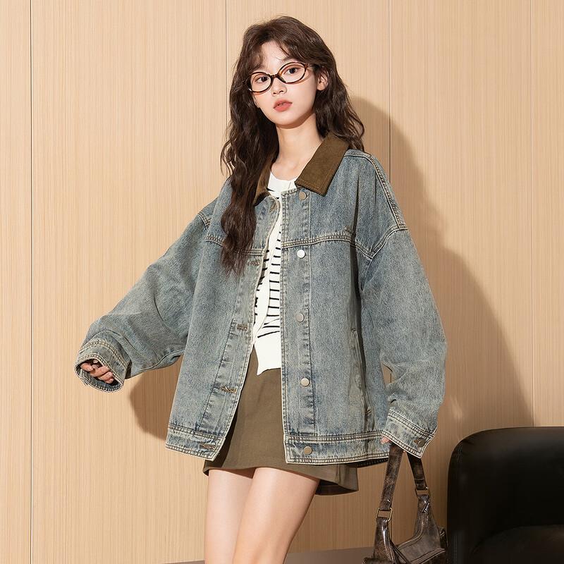 Женская джинсовая куртка TonLion с вельветовым воротником