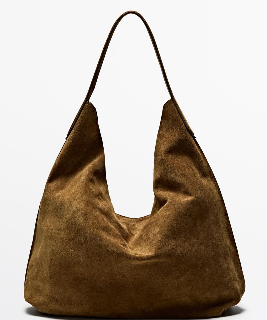 Макси-сумка на плечо Massimo Dutti из замши с разрезом
