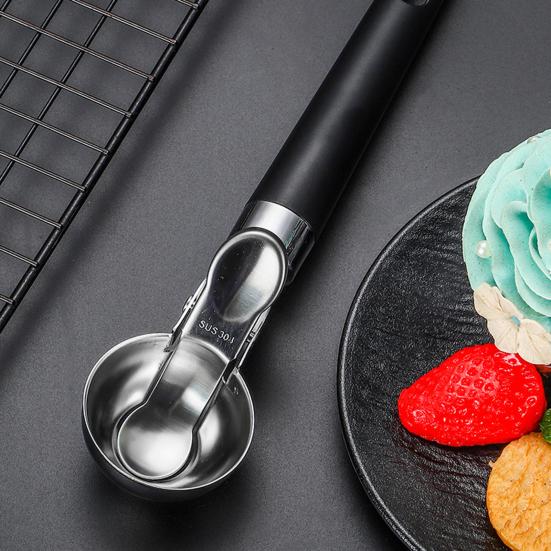 Ложка для мороженого из нержавеющей стали с триггером Легко чистится, антипригарная ручка Легкая ручка Ложка для печенья для мороженого, мороженого, смузи, фруктов
