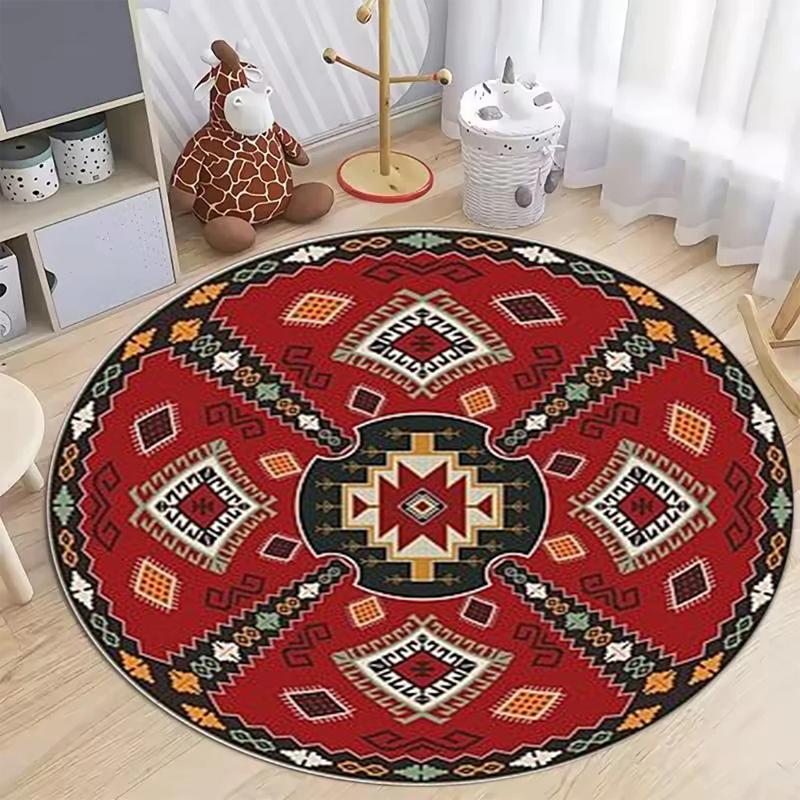 Vintage Bohemian Style Printed Circular Carpet Abstract Geometry Living Room Bedroom Decoration Rug Entrance Doormat