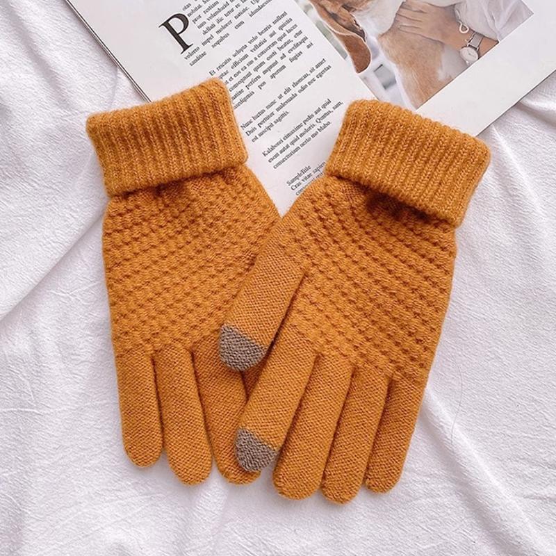 Winter Knit Gloves Plus Thick Fleece Lined Warm Cycling Gloves For Outdoor