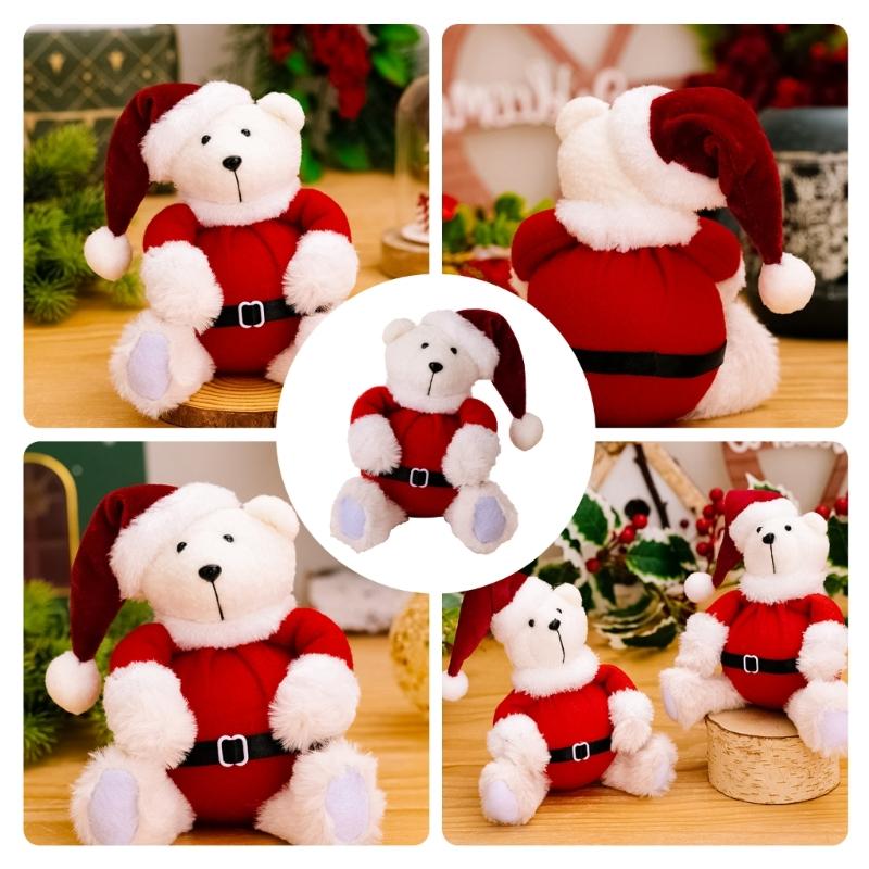 Плюшевая сидящая фигурка медведя Рождественская тематика Животное Коллекционная елочная игрушка Украшение для дома Уникальный рождественский подарок