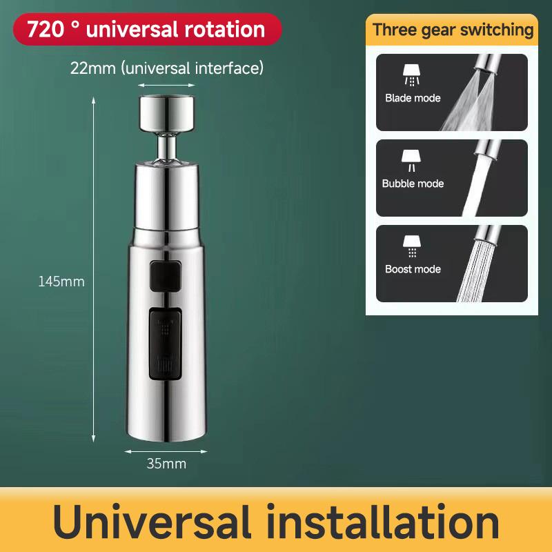 1pc 3 Three ModesFaucet Extender Metal Alloy Head Water Saver Home Extended Shower Spray Filter