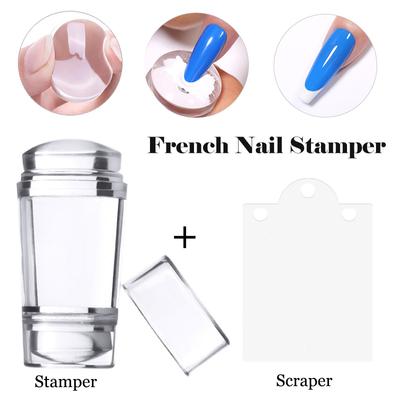 2 шт./компл. набор для штамповки ногтей Slicone, французский маникюрная пластина, штамп для лака, трафарет, прозрачный скребок для штампа