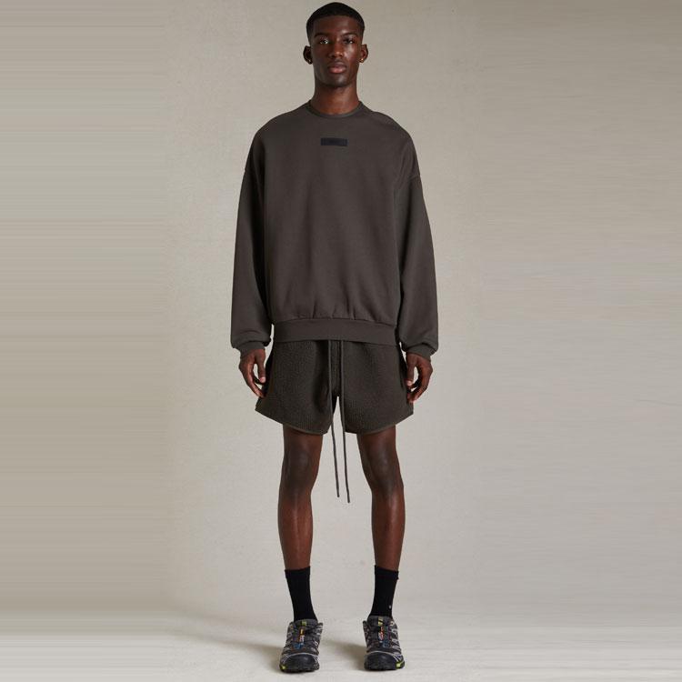 Fear of God Essentials SS24 Свитшот с круглым вырезом Однотонный Круглый вырез Прямой крой Флис Длинный рукав Американский стиль Пуловер Мужской Черный 192SP244680F