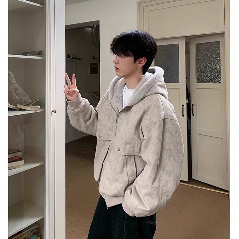 Trendy Men's Retro Marble Cotton Jacket - Plus Velvet Warmth for Winter