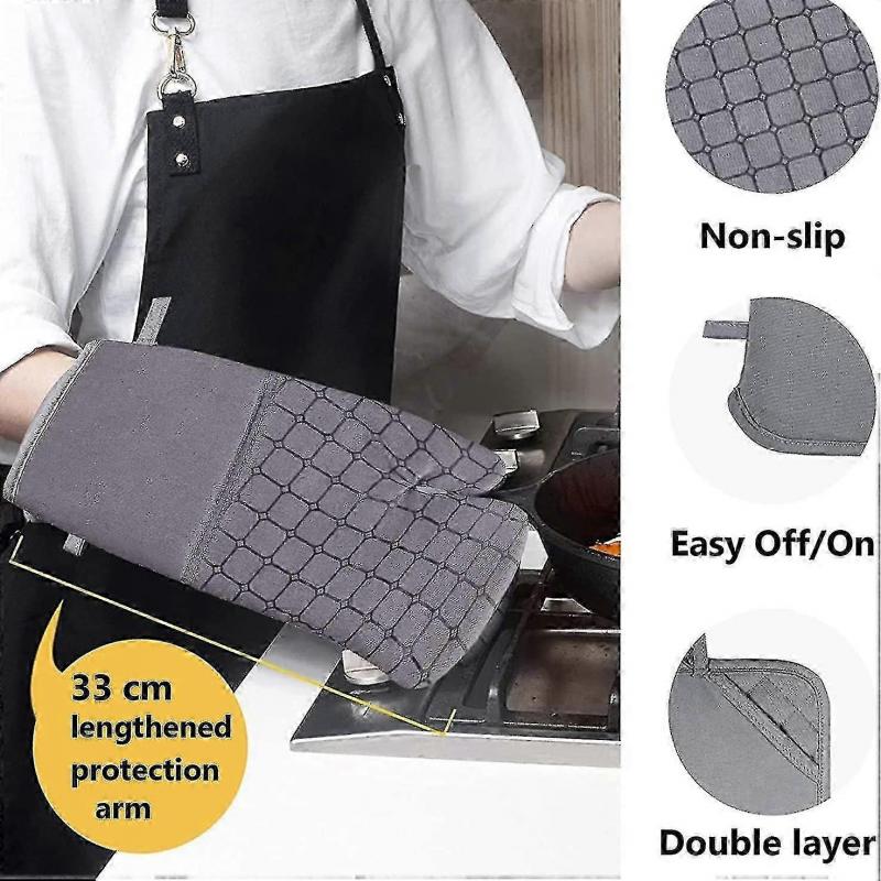 Oven Mitts And Pot Holders Sets, 536 Heat Resistant Oven Gloves Thick Cotton Kitchen Mitts For Baking, Cooking, Bbq,black(6pcs,balck)