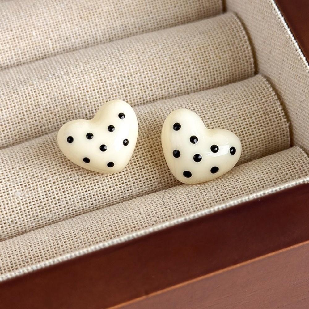 Polka Dot Heart Dot Stud Earrings Colorful Stud Earrings Elegant Heart Earrings Women