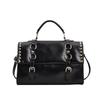 Goth Studded Crossbody Satchel Bag Vegan Leather Handbags Purses Shoulder Bag Vintage Rivets Large Belt Buckle Shopping