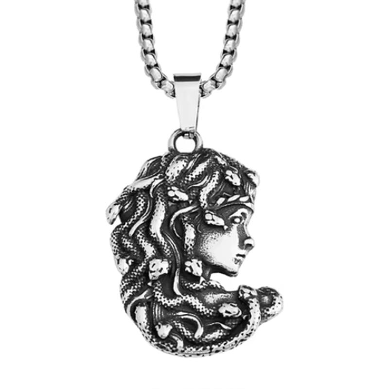 Vintage Small Size Medusa Pendant Necklace Gothic Stainless Steel Mythology Gorgon Necklace for Men and Women Party Gift Jewelry