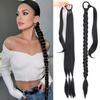 Elegant Women Synthetic Long Straight Braided Ponytail Extensions Hairpiece Wrap Around Pony Tail With Rubber Band