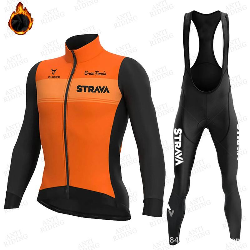 Fleece Cycling Jersey Set Winter Thermal Long Sleeve Bike Apparel Men Women Road Outfit