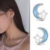 925 Sterling Silver Blue Star Moon Stud Earrings for Women Wedding Gift Female Pendientes Mujer Moda Aretes De Mujer Eh826