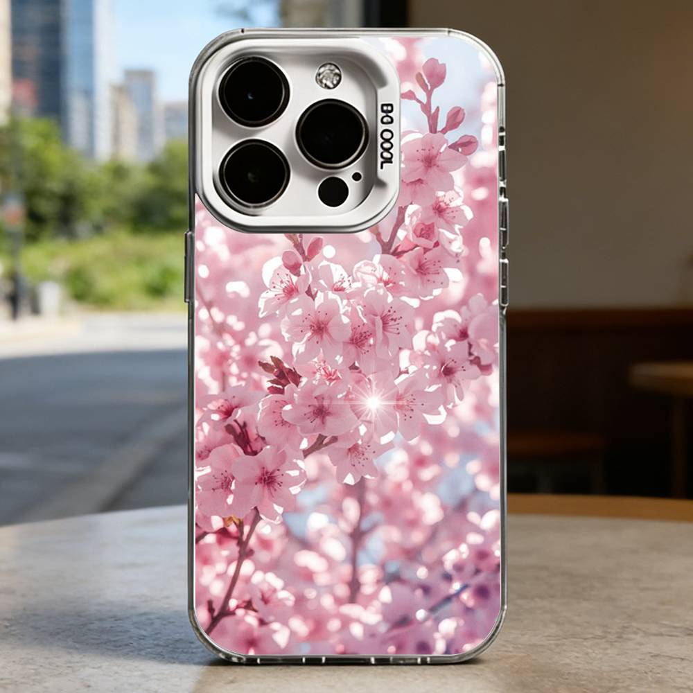 Розовый Сакура Белый Ударопрочный Чехол Для Телефона Для iPhone 16,15,14,13,12,11,Pro,XS,Max,Plus,Mini,SE