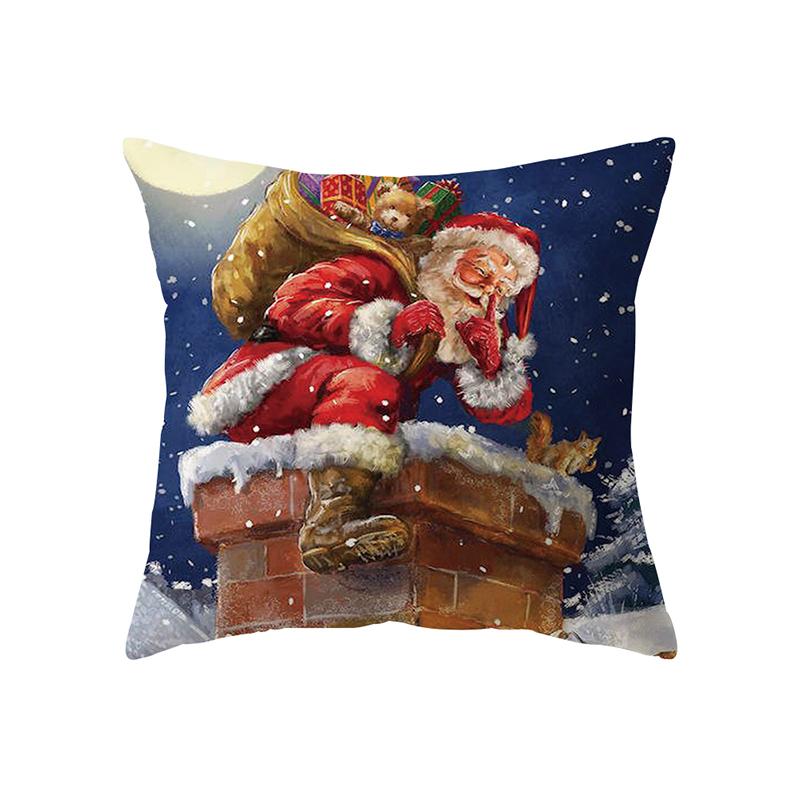Merry Christmas Santa Claus Print Pattern Cushion Cover Home Living Room Sofa Decoration Polyester Pillow Pillow Cover