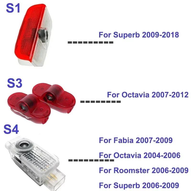 WMZW4 2PCS for Skoda VRS Fabia Octavia Roomster Superb Car Door Welcome Courtesy Logo Lights Ghost Projector Shadow Lamps Accessories