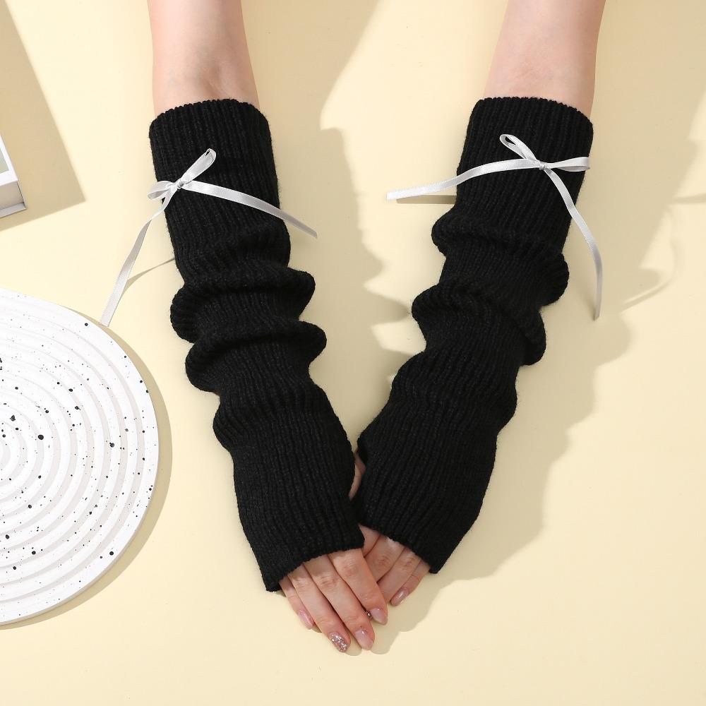 Fashion Y2K Long Wrist Gloves Thicken Bowknot Arm Warmers Soft Solid Color Knitted Arm Sleeves Women