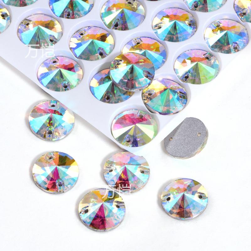 Стеклянная дрель с плоским дном для ручного шва, белая, Ab, двойное отверстие, капля воды, конский глаз, спутниковая плоская пряжка, сделай сам, ювелирные изделия, аксессуары для багажа, стразы