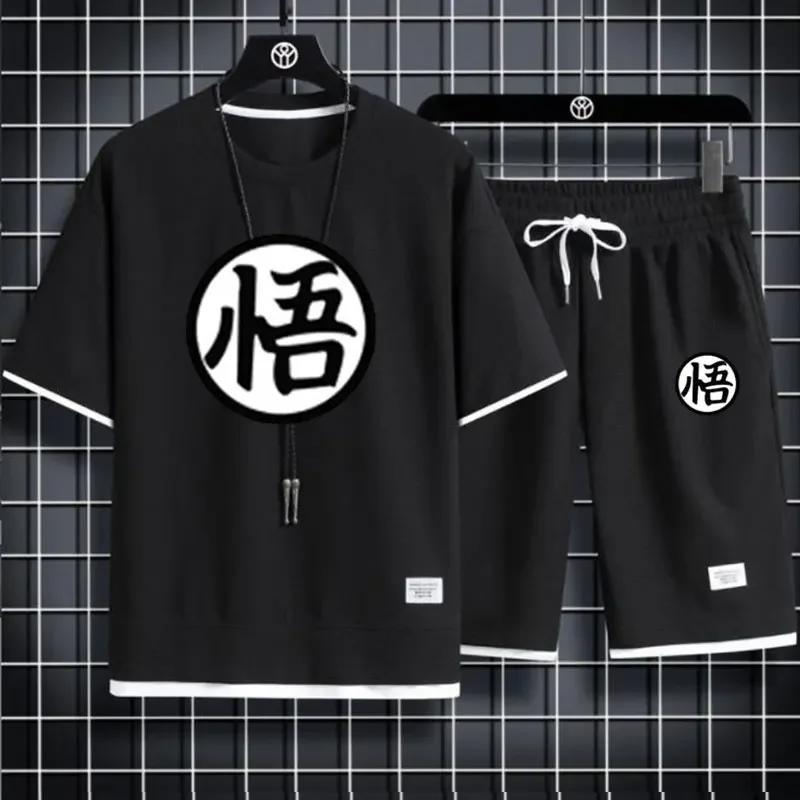 Летняя мода мужская спортивная одежда в стиле аниме Son Goku футболка с круглым вырезом и шорты комплект из двух предметов спортивная одежда повседневный и дышащий комплект