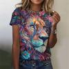 Vintage Animals Print Women's T Shirts Summer Fashion Short Sleeve Top Tiger Print Oversized Female Clothing Ladies Floral Tees