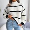 Повседневный полосатый свитер, женский свободный вязаный топ с рукавами-фонариками, полуводолазка