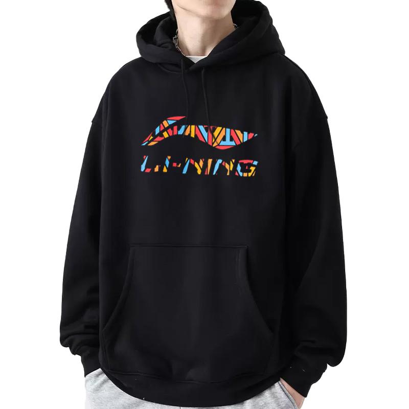 Li Ning Спортивная Модная Коллекция Многоцветный Логотип-Буква Свободный Покрой На Флисовой Подкладке Принт Толстовка с Капюшоном и Длинными Рукавами YWDT337-1