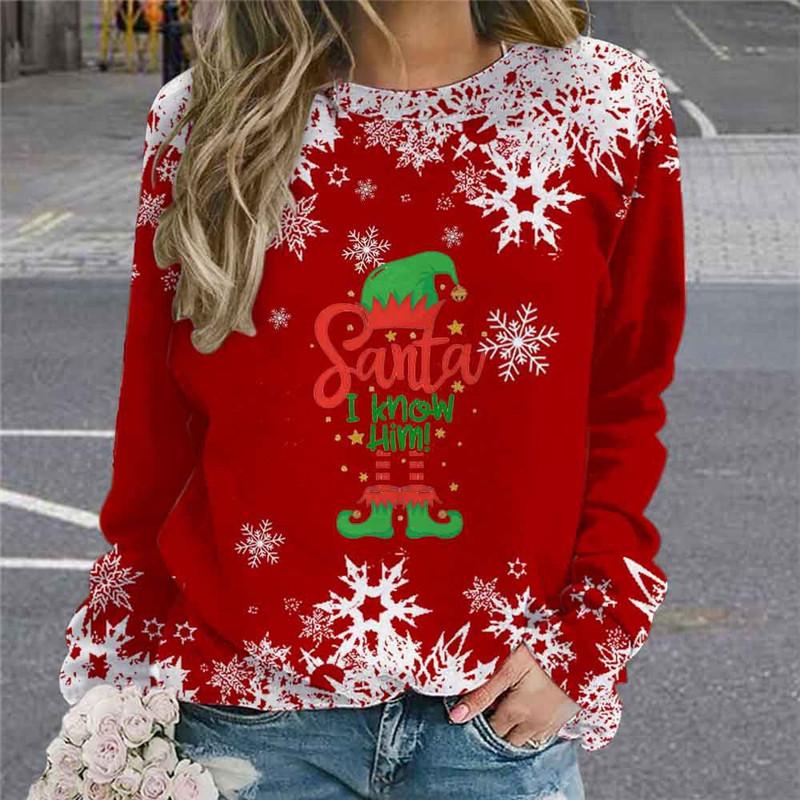 Cartoon Style Christmas Snowflakes Women Cute T-Shirts 6XL Plus Size Long Sleeve 3d Printed Christmas Casual Ladies Tops