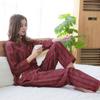 Cotton and Linen Plaid Pajamas Women's Round Neck Loose Casual Home Wear Long-sleeved Trousers Pajamas Two-piece Set