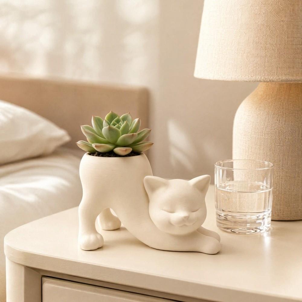 3D Printed Kitten Planter Irregular Shape Desktop Decoration Cute Cat Plant Pot Gardening Gift