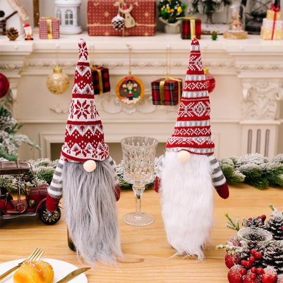 Christmas Gnome Wine Bottle Cover Handmade Plush Elf Decoration Holiday Red Wine Sleeve for Thanks Giving Christmas Table Decor