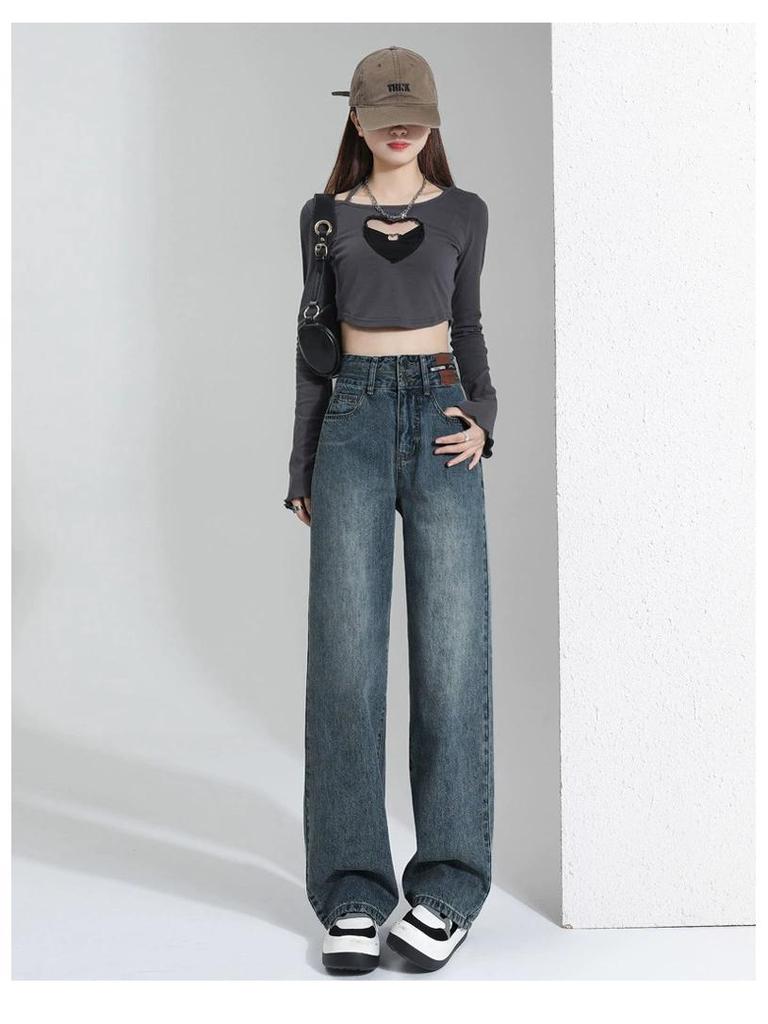 2023 Women's High-Waisted Wide-Leg Retro Jeans - Summer Slimming, Loose Fit, Floor-Length