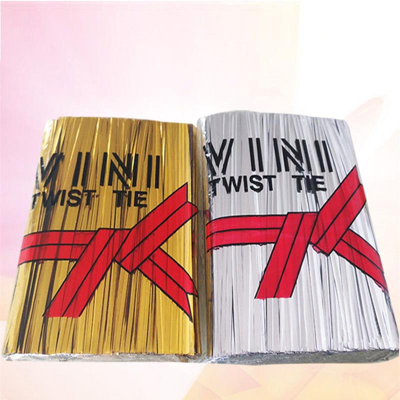 100 шт., подарочная упаковка, металлические закручивающиеся галстуки для вечеринки, свадьбы, печенья, конфет, леденцов, упаковочный галстук