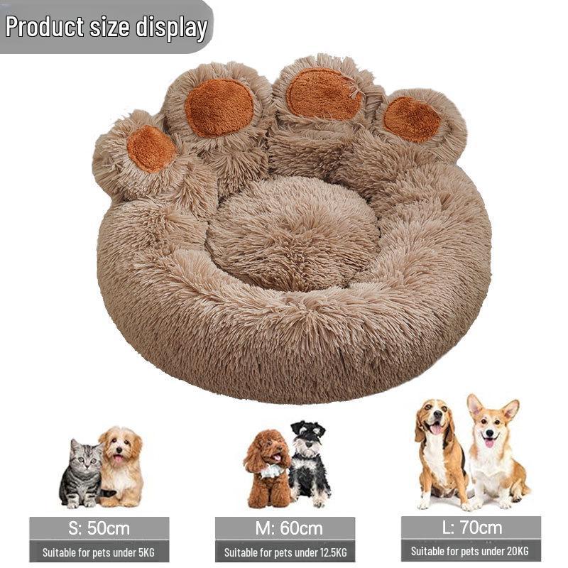Warm Cartoon Bear Paw Plush Pet Bed for Cats and Dogs