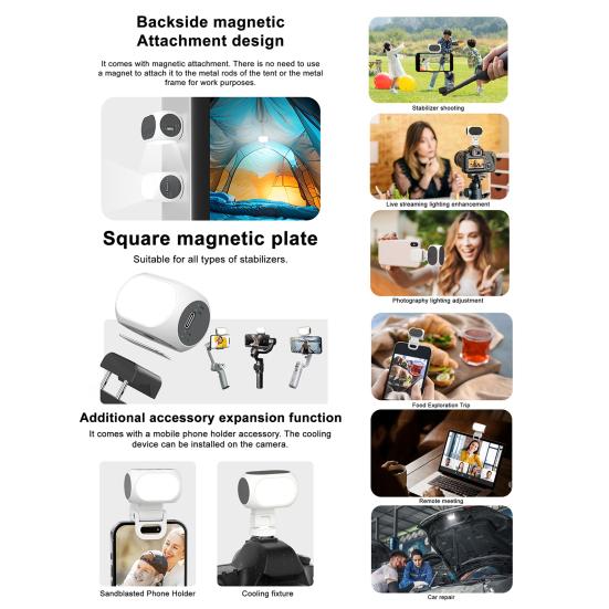 Стабилизатор-подвес для телефона, заполняющий свет для DJI 3000K-6500K, 3 цвета освещения, 10 уровней регулировки яркости, карманный размер, магнитный, для записи видеоблогов на смартфон