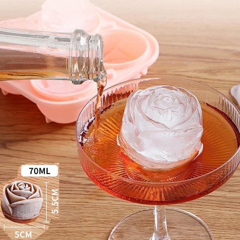 Форма для замороженного льда Rose, силикагель, 4 отверстия, форма для кубиков льда, шарообразный производитель виски, хоккей, желе, кухонный гаджет