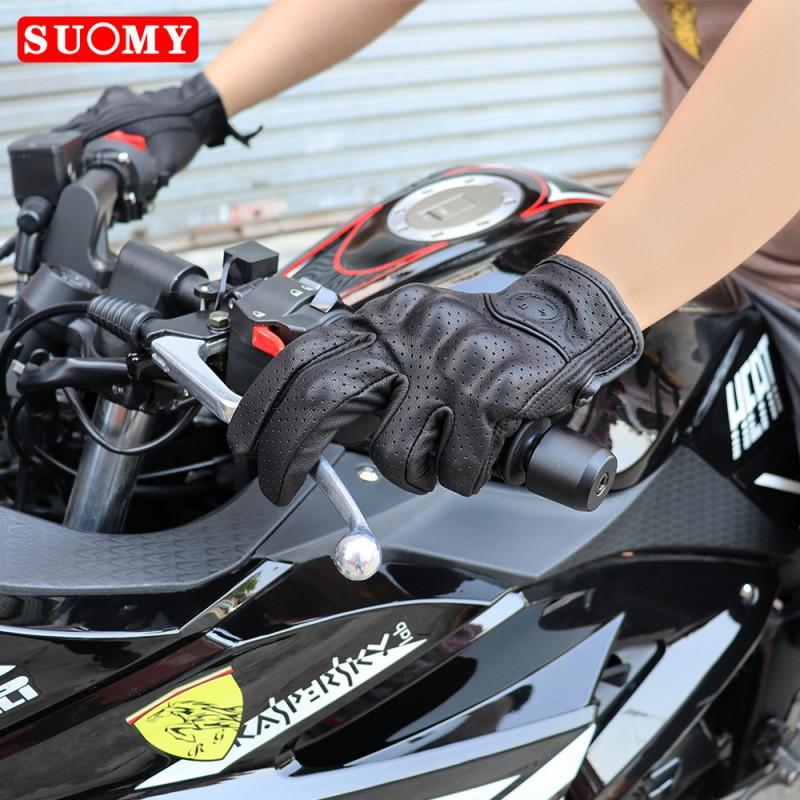 SUOMY Genuine Leather Motorcycle Riding Gloves With Touchscreen Fingers Breathable Perforated Design Men Women