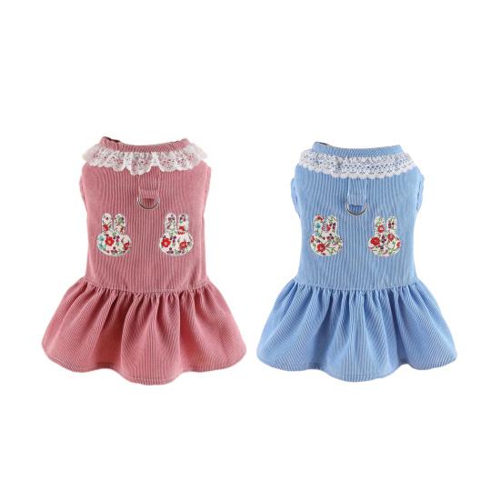 Платье для домашних животных, мягкое и удобное платье принцессы для кошек, собак, кролика с цветочным узором и тяговым кольцом на весну и лето