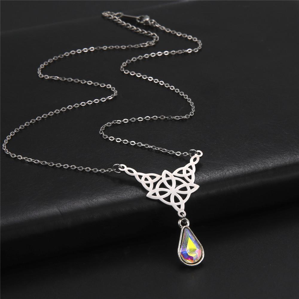 Xiaomi Skyrim Triquetra Irish Knot Wicca Pendant Necklace Crystal Water Drop Neck Chain Choker Women Stainless Steel Witch Knot Jewelry