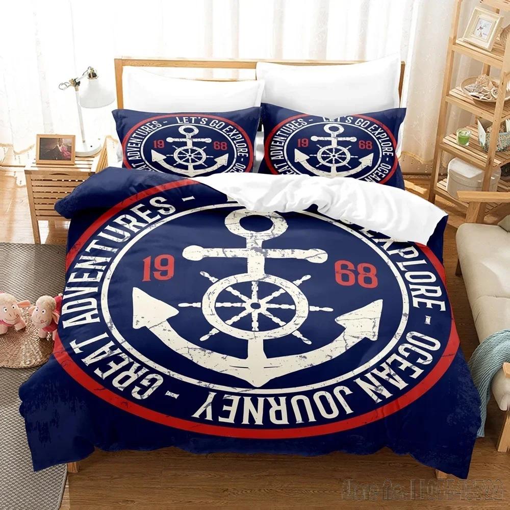 Marine Style Anchor Duvet Cover Set HD Comforter Cover for Kids Bedding Sets Bedclothes Bedroom Decor