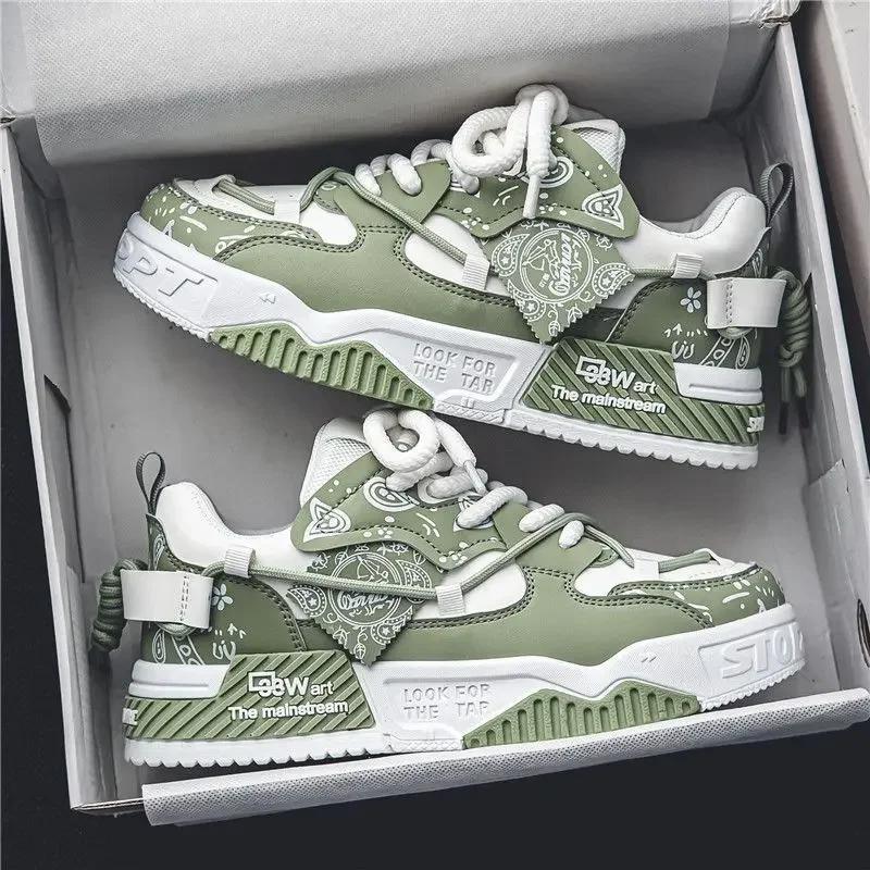 Мужская обувь 2025 Весна Новый модный тренд Граффити Обувь для скейтбординга На шнуровке Мягкая подошва Противоскользящая Уличная Повседневная Спортивная обувь