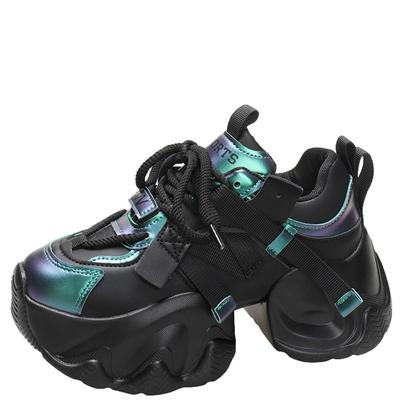 Модные женские осенне-зимние теплые толстые кроссовки на шнуровке на платформе спортивная обувь женские туфли на толстой подошве на высоком каблуке женские кроссовки на танкетке 8 см