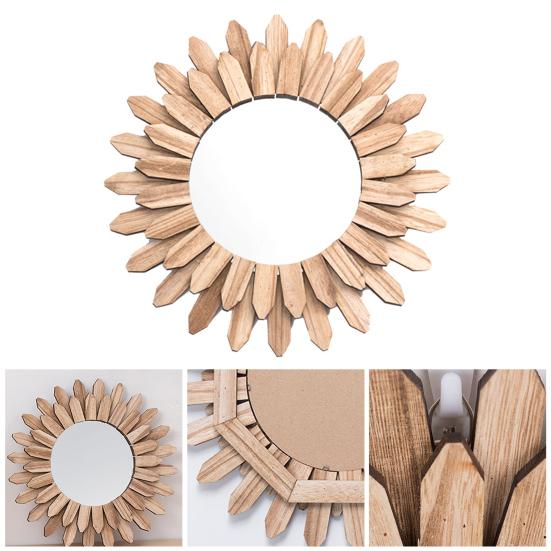 Деревенское Деревянное Украшение Подсолнух Настенное Зеркало Цветок Деревянная Рама Подвесное Зеркало Украшение Дома для Гостиной Спальни Фермерского Дома