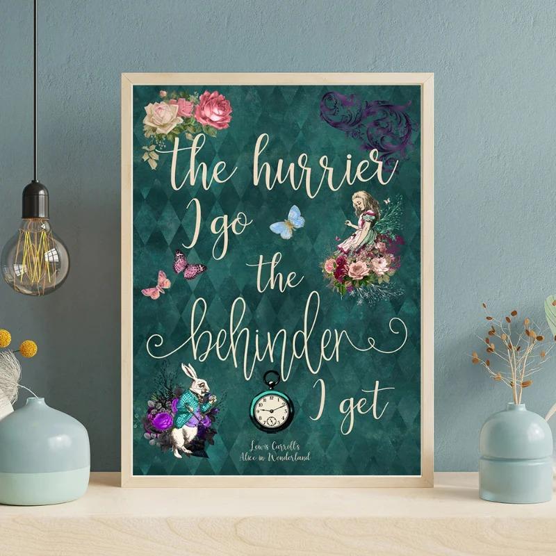 Cartoon Retro Colored Alice In Wonderland Inspirational Quote Poster Canvas Painting Wall Art for Living Room Kids Home Decor