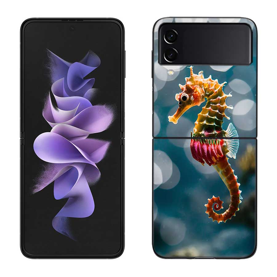 Seahorse Underwater Fantasy Case For Samsung Z Flip 6 5G Galaxy Z Flip 5 4 3 5G Black Hard Cell Phone Cover Luxury PC Shell Coqu