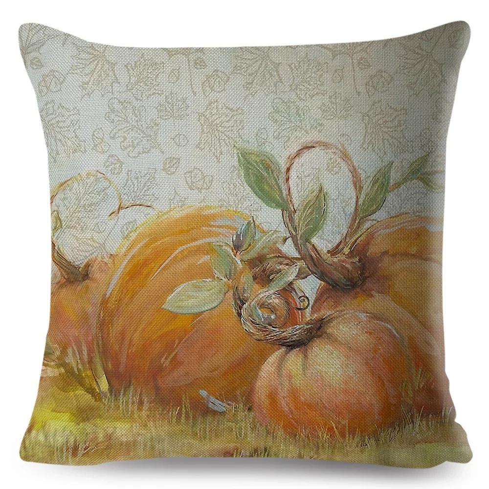 Красочная акварельная наволочка на подушку с тыквой, декор, мультяшный принт растения, наволочка для дивана, дома, полиэстеровая наволочка x