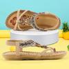 Retro Ladies Sandals Fashion Flowers Stitching Summer Rhinestone Shoes Elastic Band  Platform  Open Toe Outer Wear