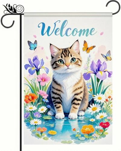Spring Garden ag Double-Sided Cute Cat with Butteries and Colorful, 12x18 XXQ