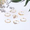 7 Pcs/Set Women Ring Set Different Shapes Rhinestone Knuckle Rings Hollow Out Heart